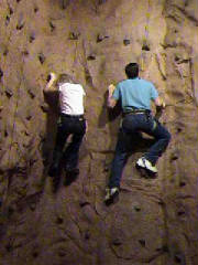 Taylor and Brant racing to the top of the wall.
