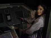Gabby in the pilot seat.